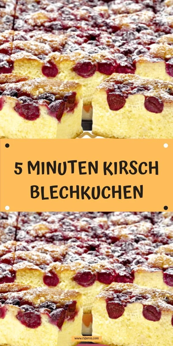 5 Minuten Kirsch Blechkuchen Rezept auf einem Blech aus frischen Kirschen
