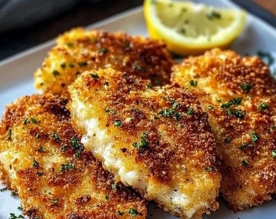 Airfryer-Hähnchen mit knuspriger Parmesan-Kruste auf einem Teller