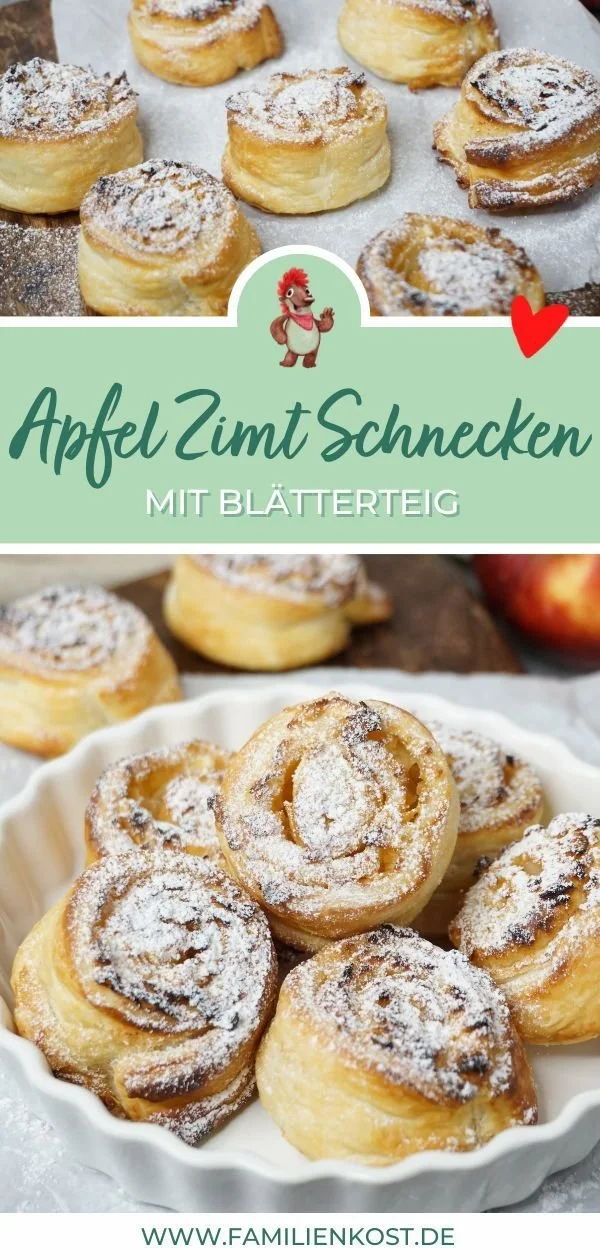 Apfel Zimt Schnecken aus Blätterteig, frisch aus der Heißluftfriteuse
