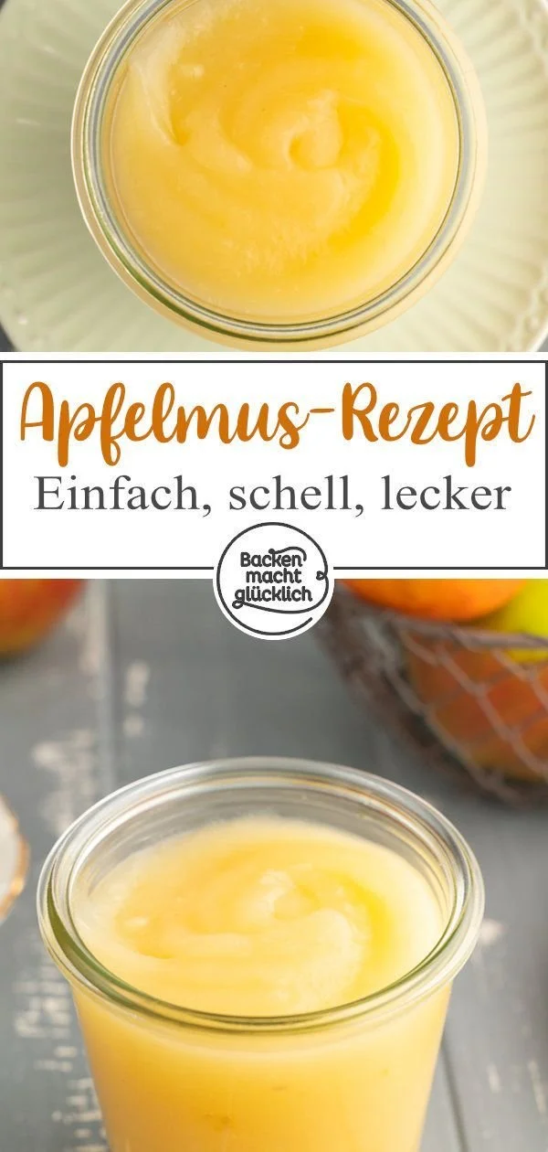 Glas mit frisch zubereitetem Apfelmus auf einem Tisch