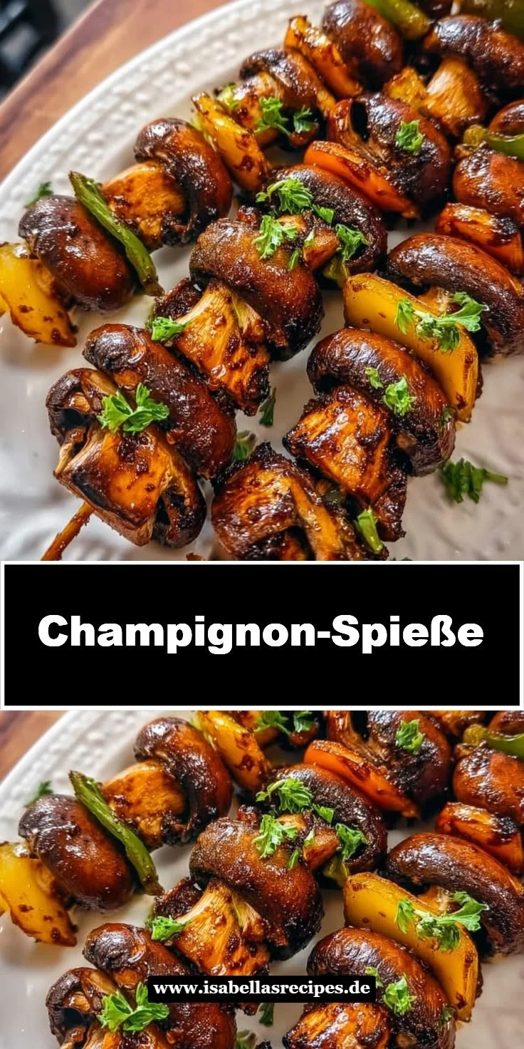 Aromatische Champignon Spieße auf einem Grill für eine Grillparty