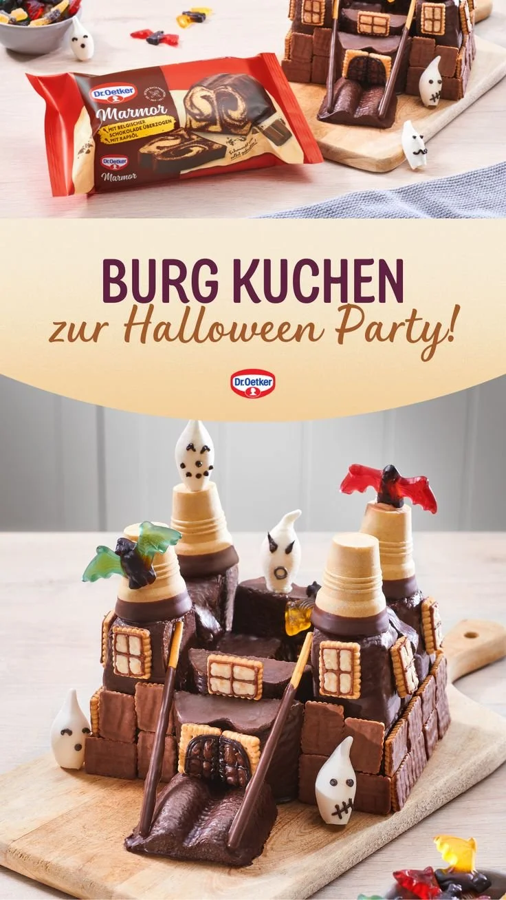 Burg Kuchen als kreativer Halloween Kuchen für die Halloween Party.