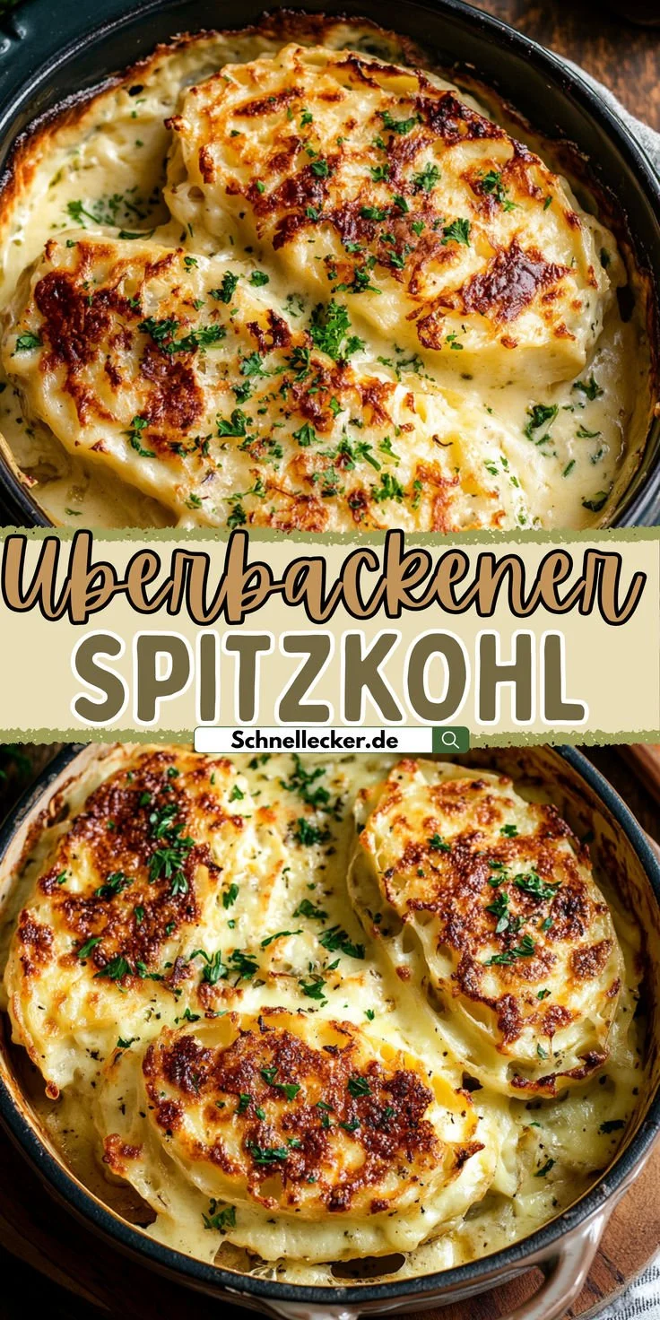 Cremig überbackener Spitzkohl mit Café de Paris Kruste auf einem Teller