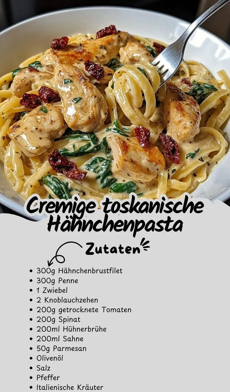 Cremige toskanische Hähnchenpasta mit frischen Zutaten