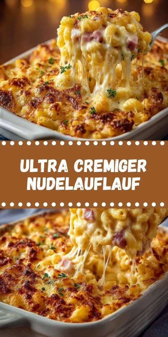 Cremiger Nudelauflauf mit Schinken, der für Nachschlag sorgt