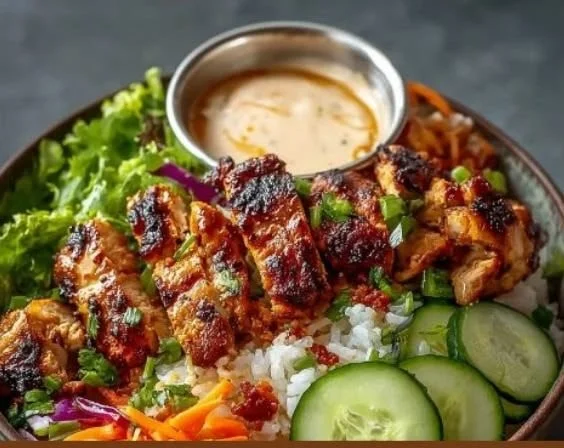 Cremige Hähnchen Bowl mit frischen Zutaten und köstlicher Sauce
