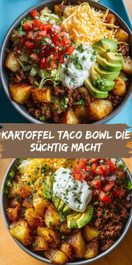 Leckere Kartoffel Taco Bowl mit frischen Zutaten für Meal Prep.