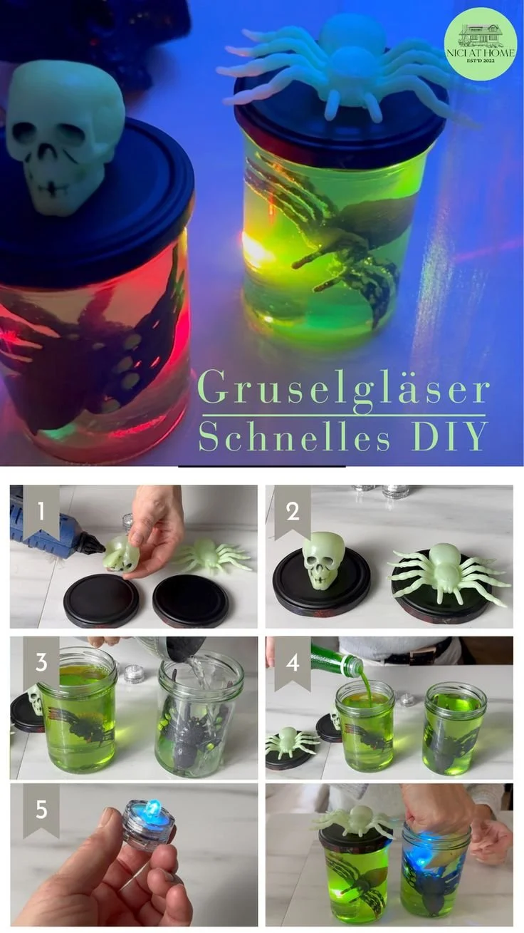 DIY Halloween Deko Gruselgläser für eine schaurige Atmosphäre
