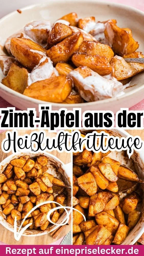 Gebackene Äpfel mit Zimt aus dem Airfryer auf einem Teller serviert