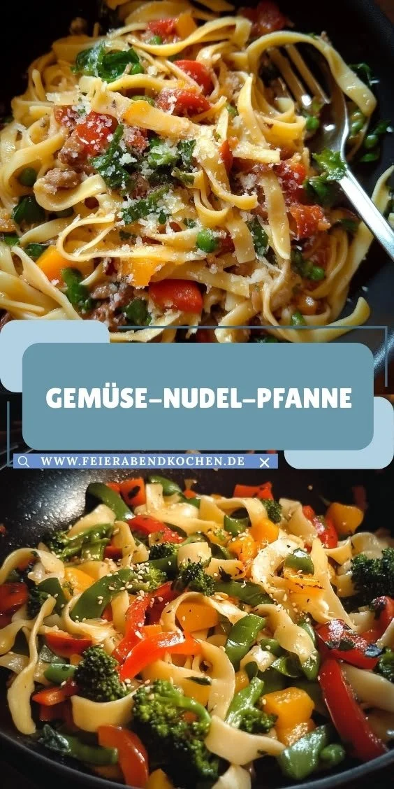 Bunte Gemüse-Nudel-Pfanne mit frischem Gemüse und Pasta