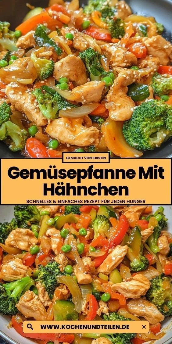 Gesunde Gemüsepfanne mit Hähnchen, buntem Gemüse und aromatischen Gewürzen