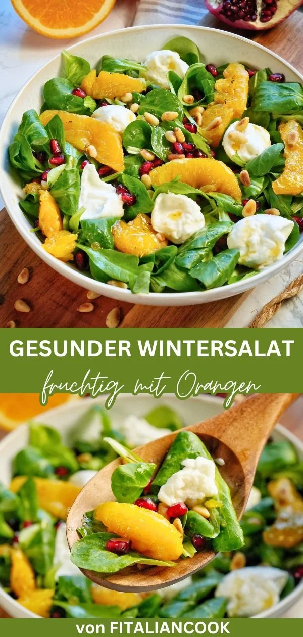 Gesunder WINTERSALAT mit Orangen auf einem Teller angerichtet