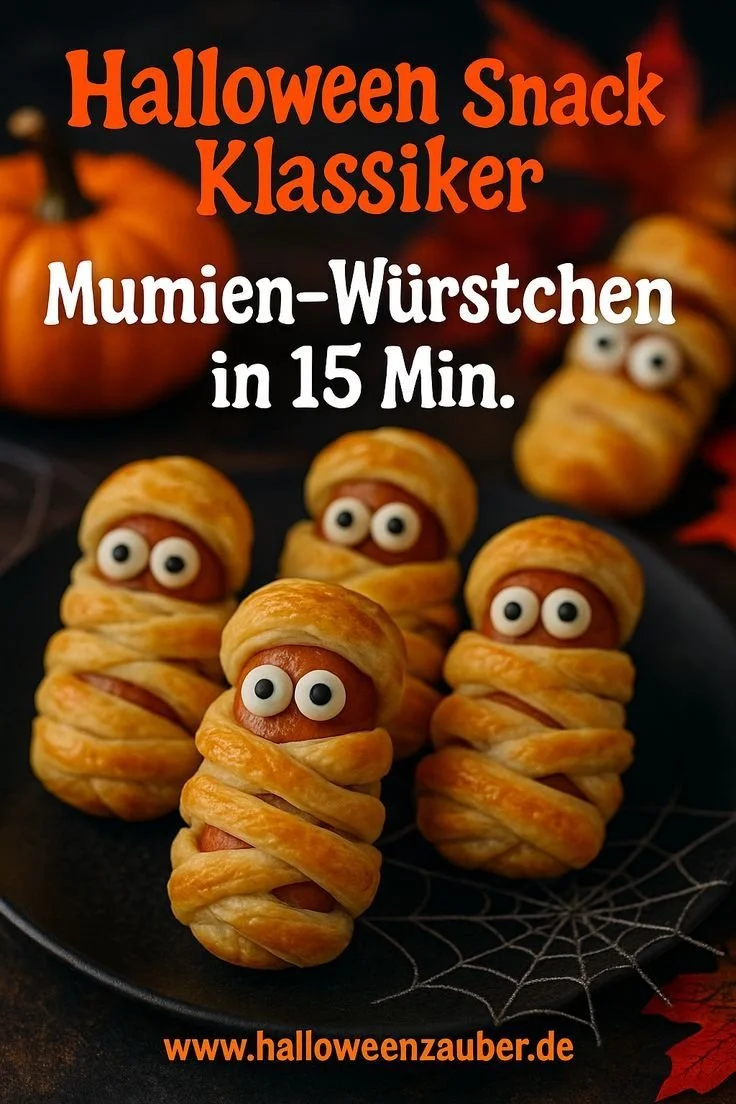 Knusprige Mumien-Würstchen aus Blätterteig für Halloween-Fingerfood