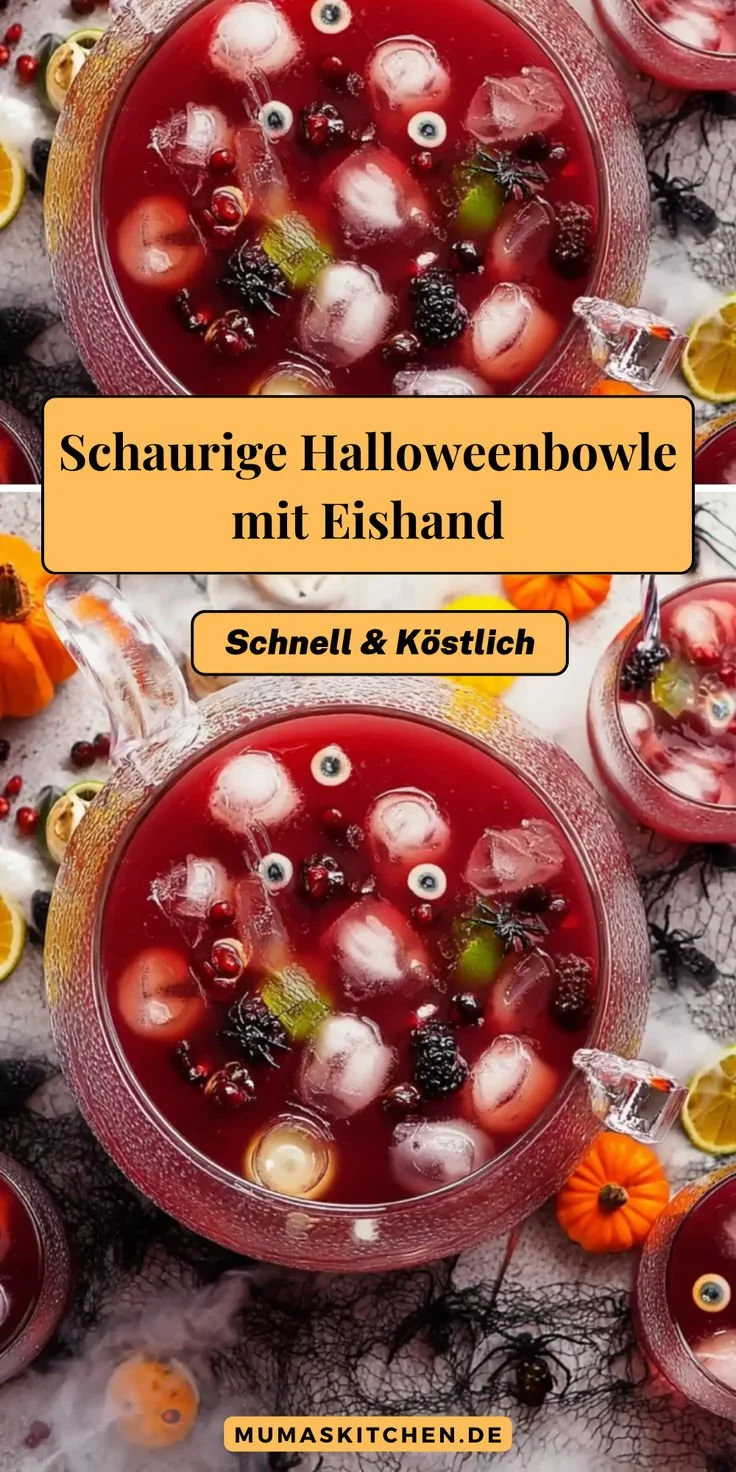 Schaurige Halloween Bowle mit Eishand für die gruseligste Party