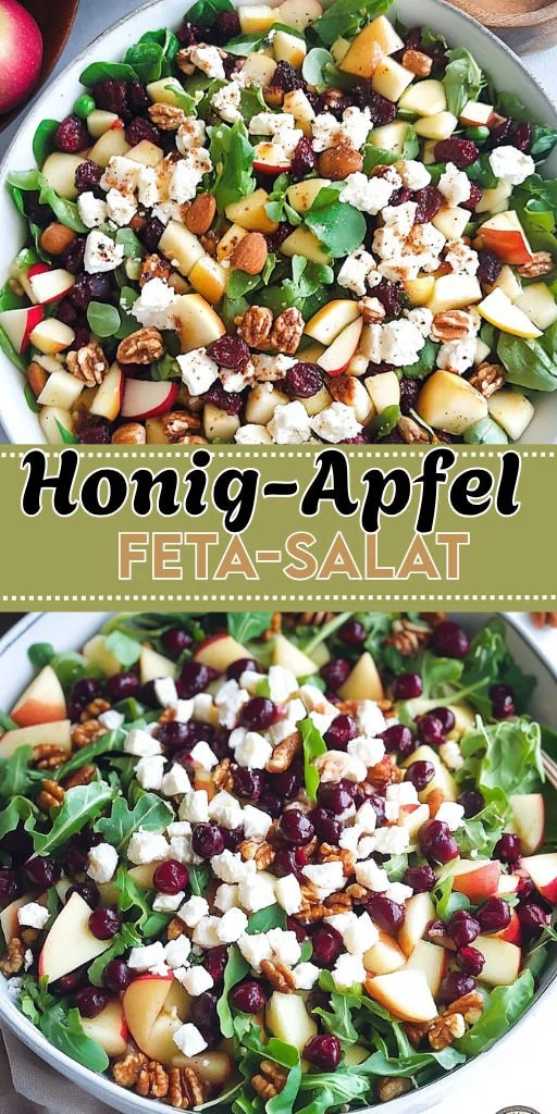 Herbstlicher Honig-Apfel-Feta-Salat mit frischen Äpfeln und Feta-Käse