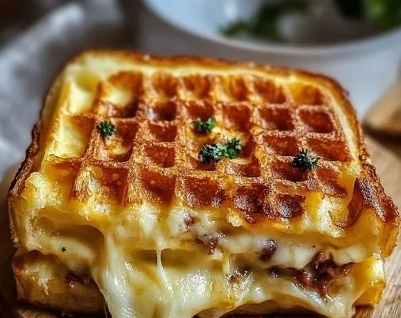 Leckere Käse-Chaffles auf einem Teller serviert