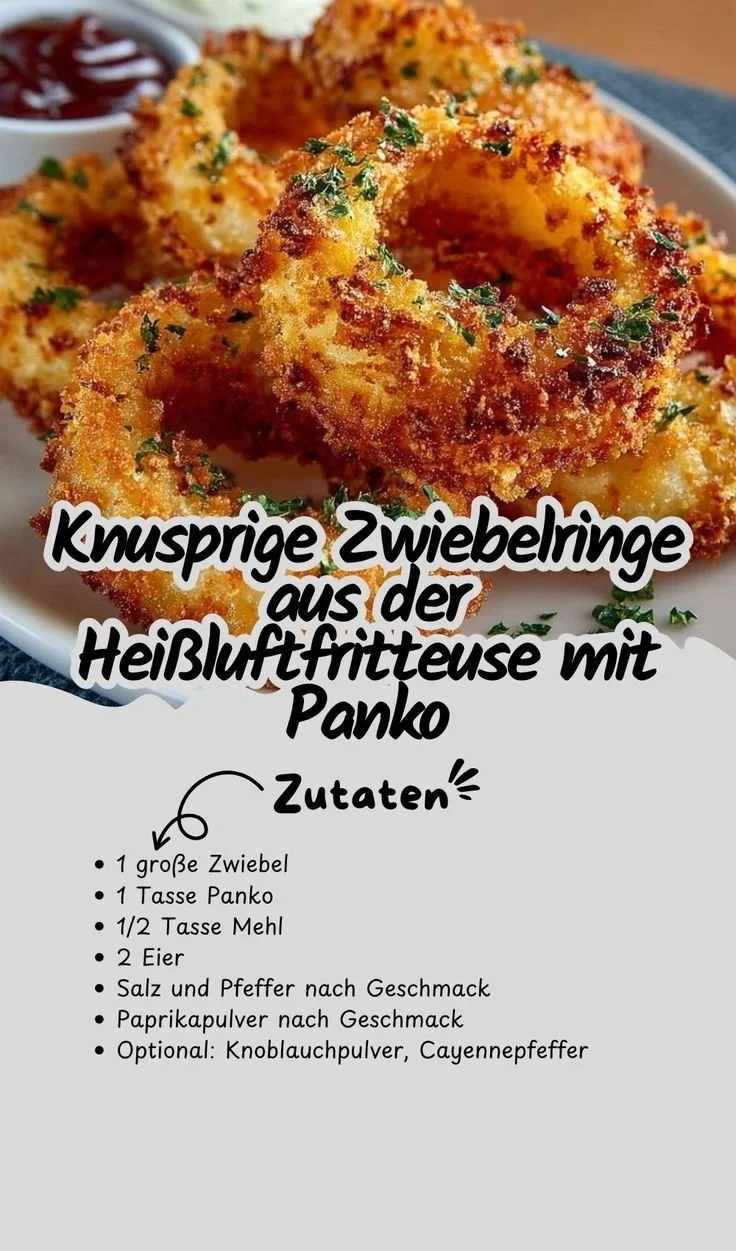Knusprige Zwiebelringe aus der Heißluftfritteuse, paniert mit Panko