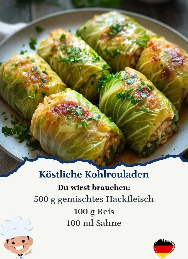 Kohlrouladen mit herzhaften Füllungen auf einem Teller serviert.
