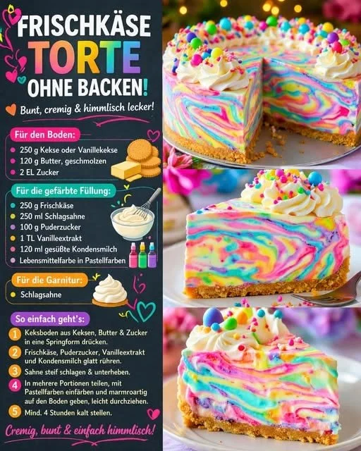Leckere Frischkäse Torte ohne Backen, schnell und einfach zubereitet.