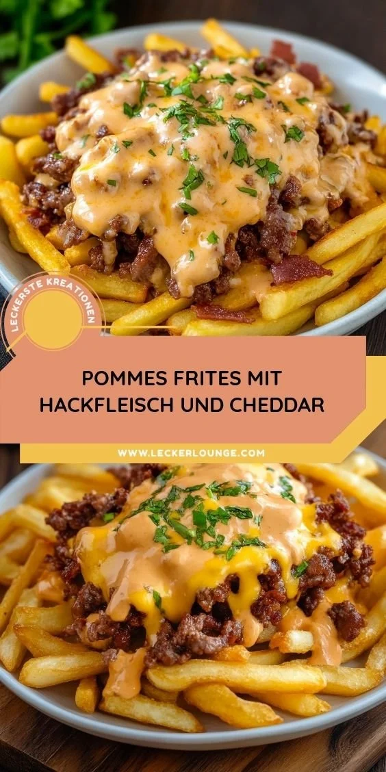 Pommes frites mit Hackfleisch und Cheddar, ein leckeres Rezept