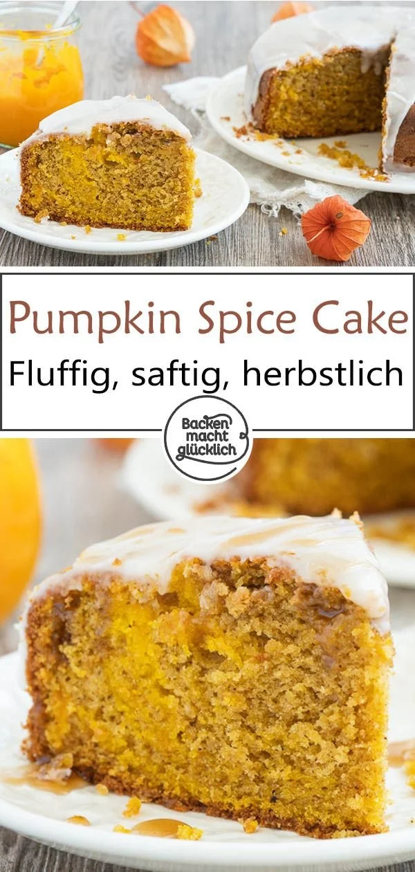Saftiger Pumpkin Spice Kuchen mit Gewürzen und Kürbisstücken