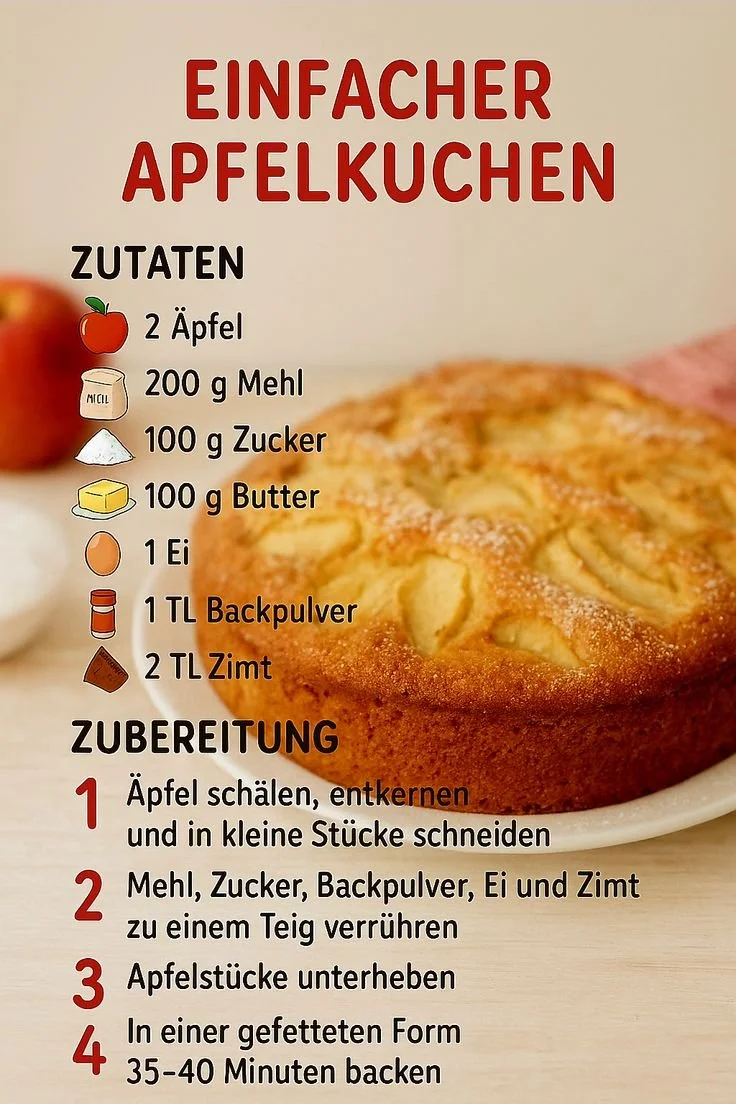 Schneller, gesunder Apfelkuchen für Kinder, ideal für kalte Tage
