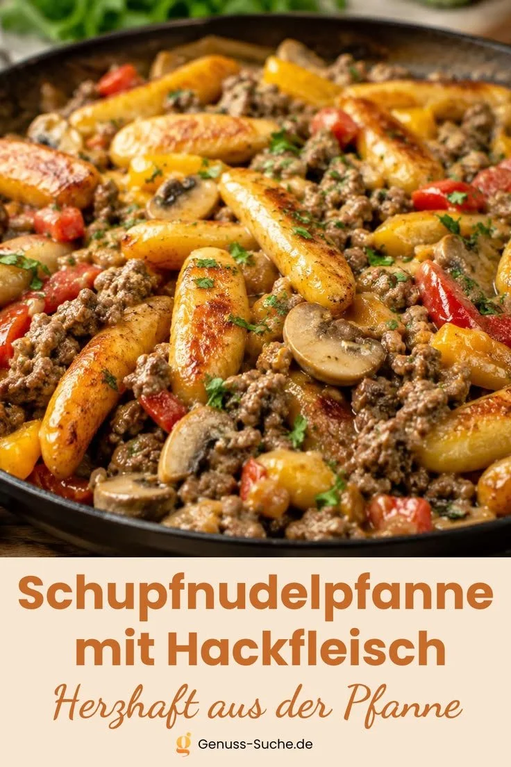 Schupfnudelpfanne mit Hackfleisch, einfaches und herzhaftes Rezept