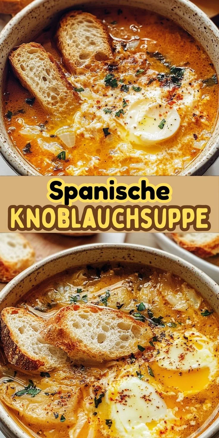 Spanische Knoblauchsuppe mit frischen Zutaten und aromatischem Knoblauch