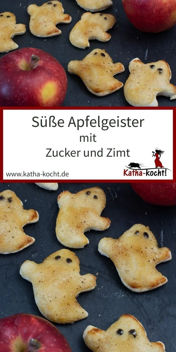 Süße Apfelgeister mit Zucker und Zimt auf einem Teller