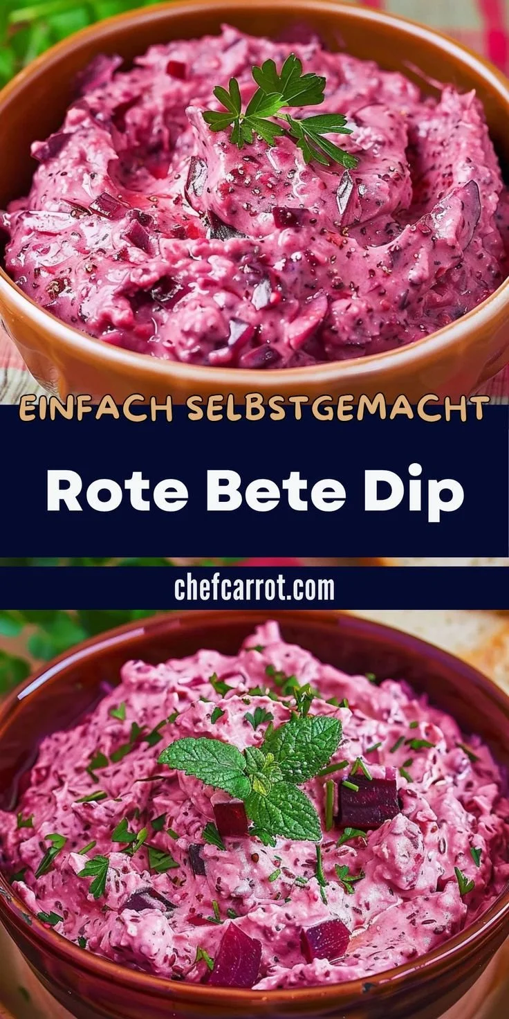 Cremiger Rote Bete Dip in einer Schale, ideal als gesunder Brotaufstrich.