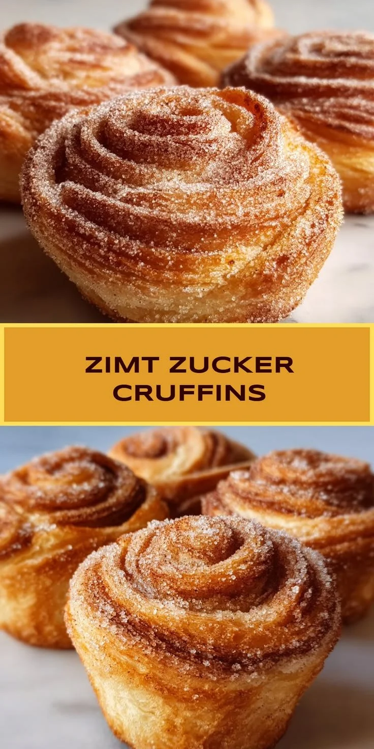 Zimt Zucker Cruffins frisch gebacken und appetitlich auf einem Teller präsentiert