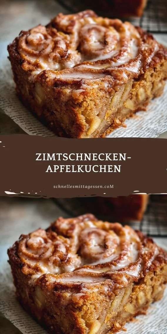 Zimtschnecken-Apfelkuchen mit frischen Äpfeln und Zimt auf einem Teller