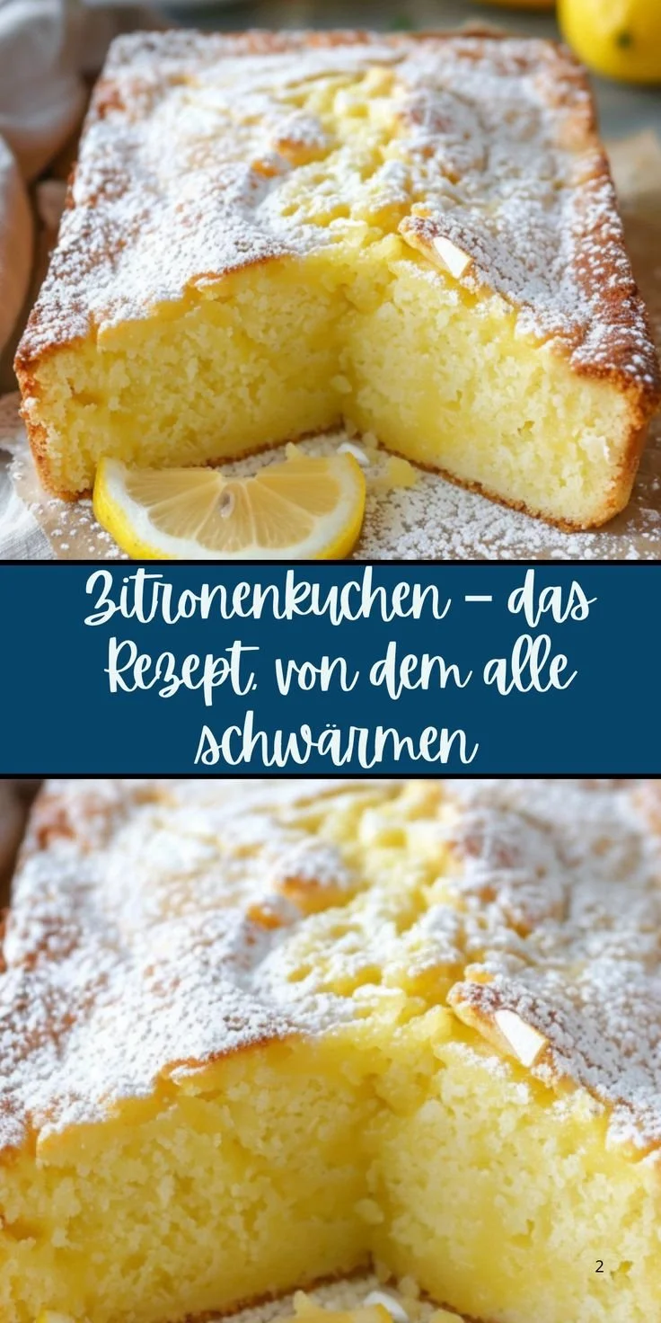 Saftiger Zitronenkuchen auf einem Teller mit frischen Zitronenscheiben